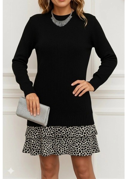 Kadın Uzun Kollu Üst Şardonlu Kaşkorse Alt Süprem Desenli Elbise modelleri