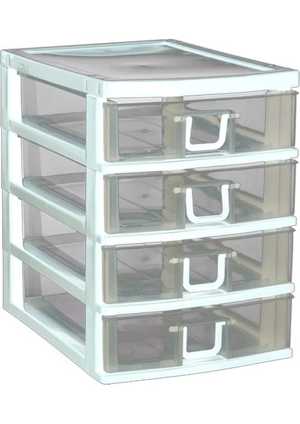 4 Gözlü Plastik Çekmeceli Takı Bileklik Evrak Organizer - AL3186 Beyaz