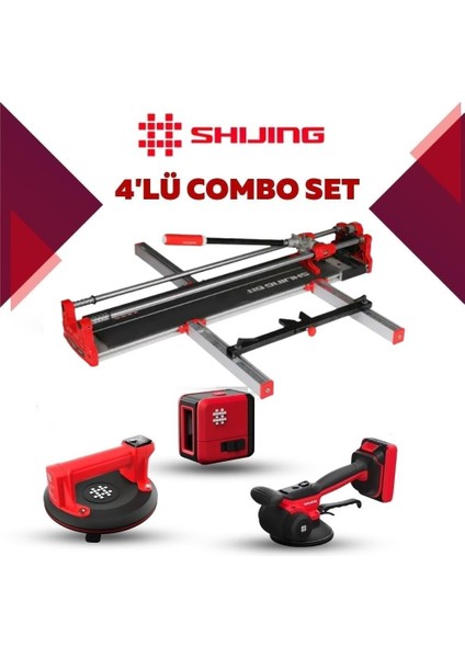 Shıjıng Tools Manuel Kesici Dijital Vantuz Fayans Vibratörü ve Lazer Metre 4'lü Pro Set