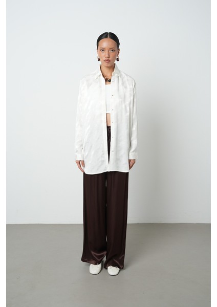 Kadın Ekru Renk Desenli Oversize Kesim Tesettür Gömlek fırsatları