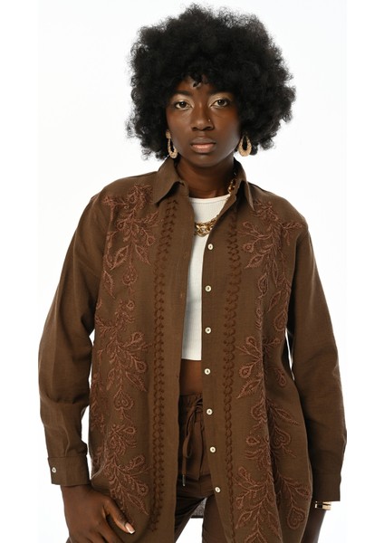 Kadın Önü Nakış Işlemeli Oversize Kesim Gömlek fiyatları