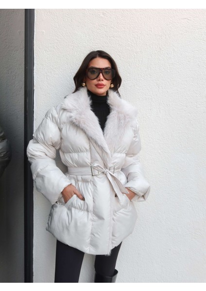 Yaka Kürk Kemerli Şişme Mont fırsatları