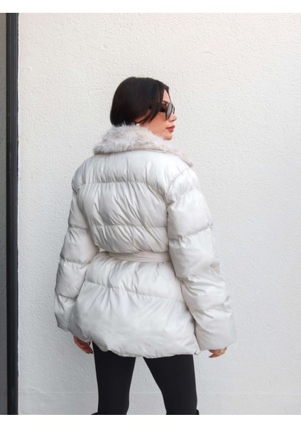 Yaka Kürk Kemerli Şişme Mont indirimleri