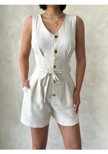 Kuşaklı Şortlu Tulum