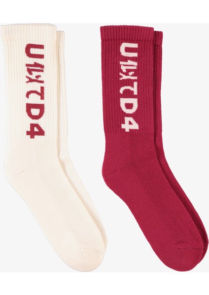 Unıted4 Unisex Krem/bordo 2'li Çorap