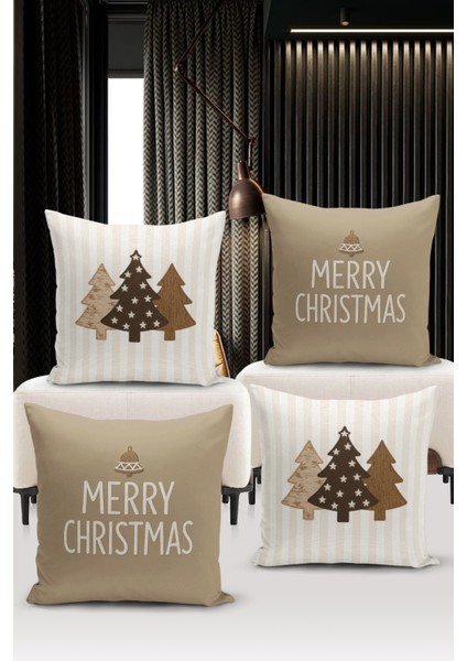 Yılbaşı Serisi Çift Tarafı Dijital Baskılı 4'lü Kırlent Kılıfı Seti (Christmas Noel Cushion Cover)