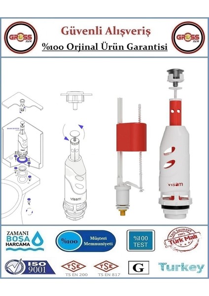 Teos Klozet Rezervuar Iç Takımı Basmalı - Orjinal Ürün
