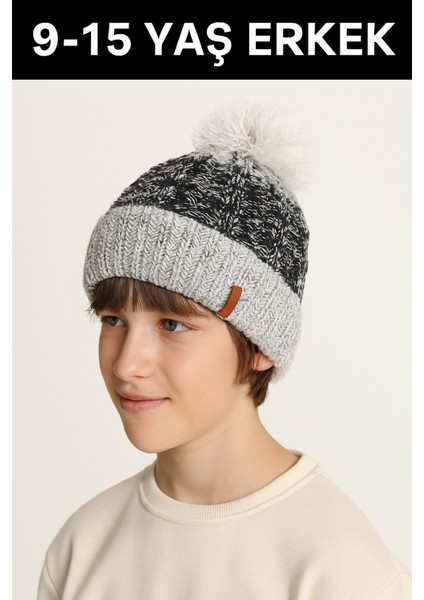 Genç Erkek 9-15 Yaş Ponponlu Bere Atkı Eldiven 3'lü Takım Bej fiyatları