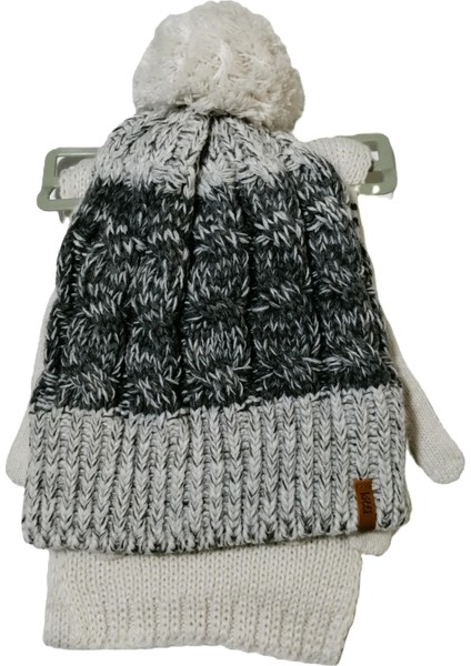 Genç Erkek 9-15 Yaş Ponponlu Bere Atkı Eldiven 3'lü Takım Bej