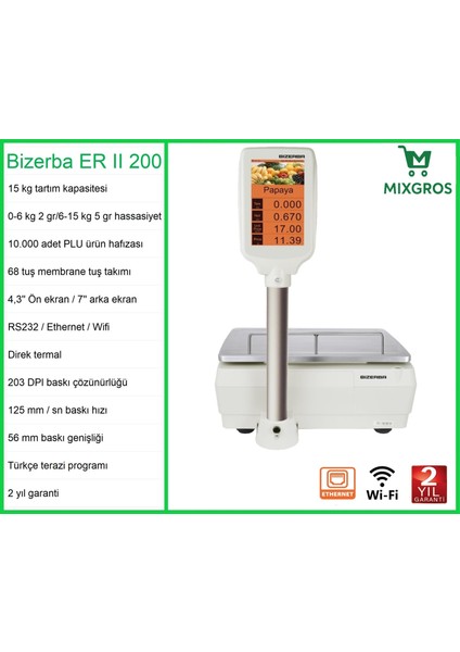 Erıı 200 Etiketli Barkodlu Terazi 15 kg Wifi fiyatları