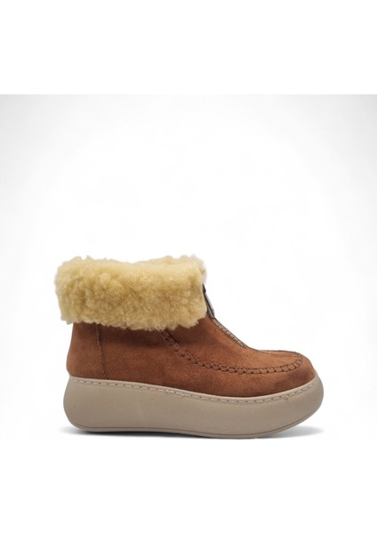Kadın Kalın Taban Kürk Astarlı Önden Fermuarlı Bot Taba - 36 modelleri