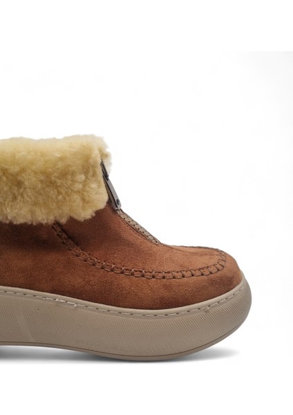Kadın Kalın Taban Kürk Astarlı Önden Fermuarlı Bot Taba - 36 indirimleri