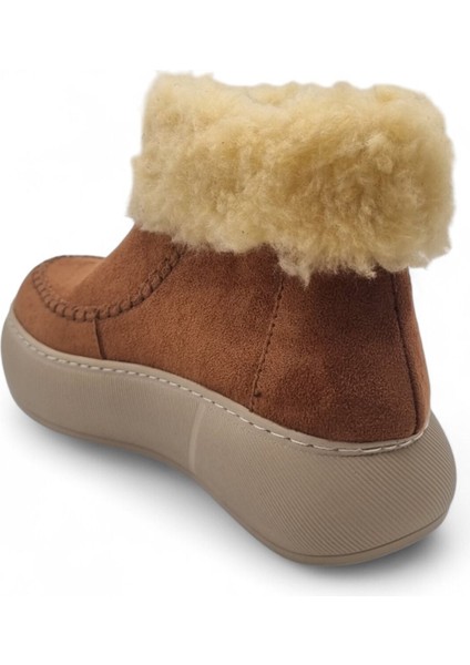 Kadın Kalın Taban Kürk Astarlı Önden Fermuarlı Bot Taba - 36