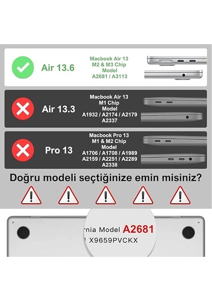 MacBook Air 13.6" 2022-2023-2024-2025 M4/m3/m2 Çip ile Uyumlu Şeffaf Dayanıklı Koruyucu Kılıf, Ultra Ince Kabuk Koruma Sert Kapak A2681 A3113 fiyatları