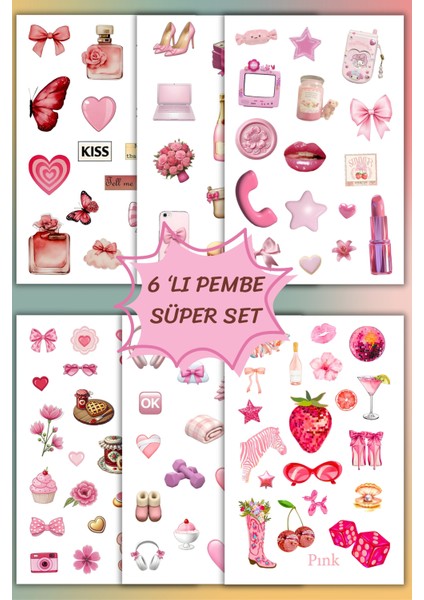 6'lı Pempe Temalı Sticker Set Sticker Set's/etiket/girl/pink Sticker/süper Set