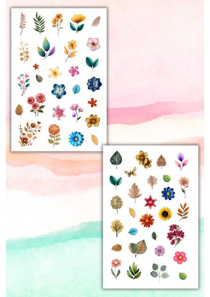 2'li Soft Çiçekve Bitki Temalı Sticker Seti / Bullet Journal Scrapbook Kolaj Için Uygun fiyatları