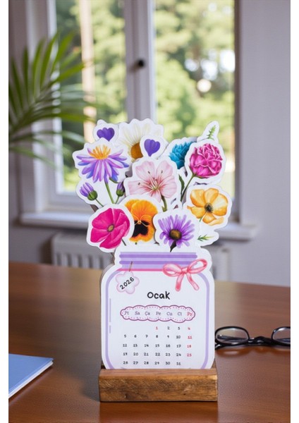 2026 Ahşap Ayaklı Çiçekli Özel Tasarım Takvim 2026 Masa Üstü Takvim modelleri