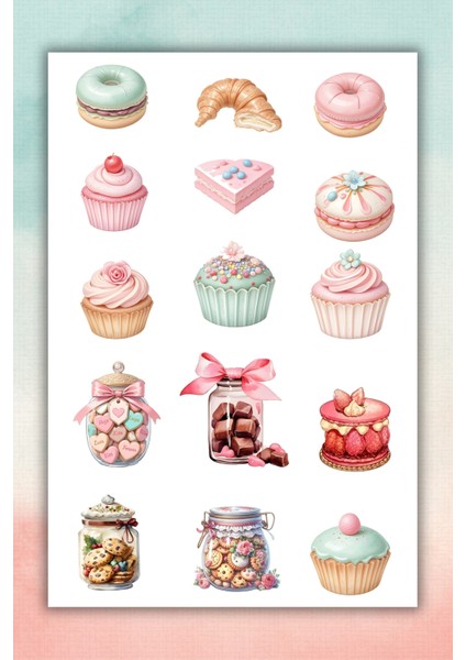 2'li Enfes Tatlar Temalı Sticker Seti / Bullet Journal Scrapbook Kolaj Için Uygun fiyatları