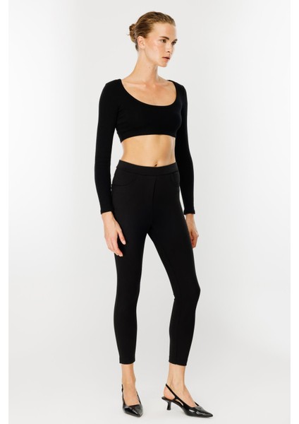 Kalın Kumaş Yüksek Bel Tayt Pantolon-Siyah fiyatları