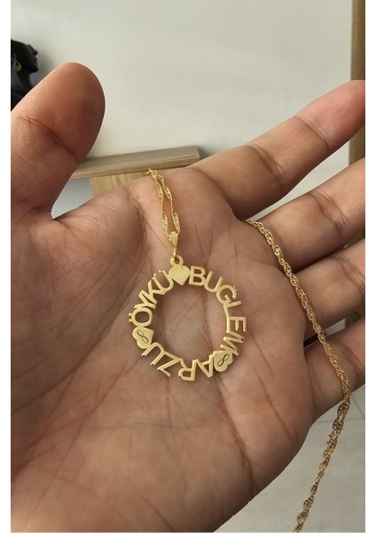 925 Ayar Gümüş 24 Ayar Altın Kaplama 3 Isimli Kolye