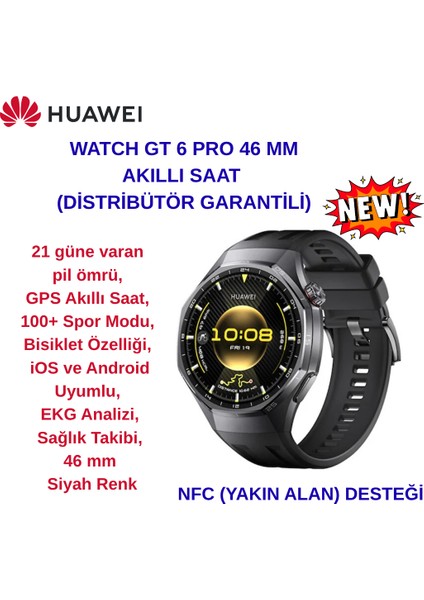 Huaweı Watch Gt 6 Pro Akıllı Saat, 21 Güne Varan Pil Ömrü, Gps Akıllı Saat, 100+ Spor Modu, Bisiklet Özelliği, Ios ve Android Uyumlu, Ekg Analizi, Sağlık...