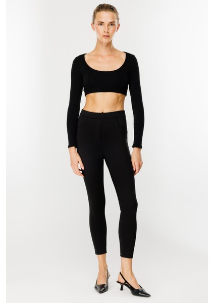 Kalın Kumaş Yüksek Bel Tayt Pantolon-Siyah modelleri