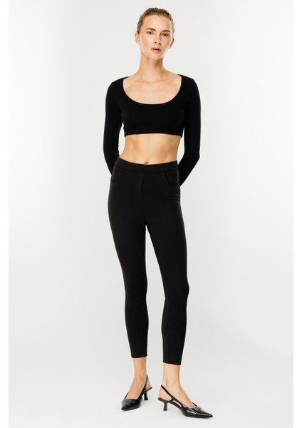 Kalın Kumaş Yüksek Bel Tayt Pantolon-Siyah fırsatları