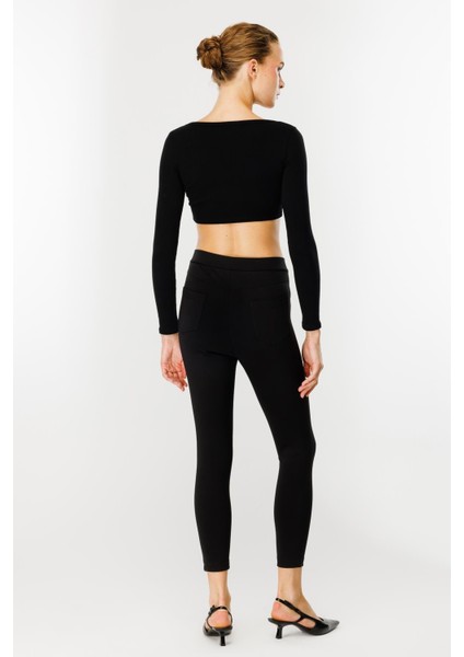 Kalın Kumaş Yüksek Bel Tayt Pantolon-Siyah