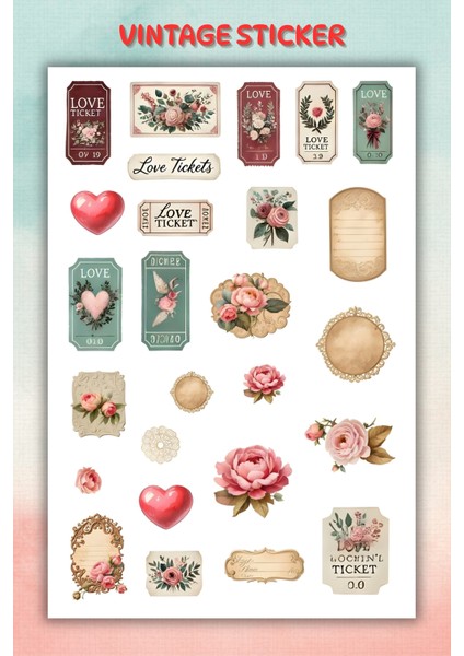 Vintage Temalı Sticker Seti Bullet Journal Ajanda Için Uygun