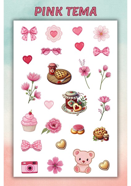 Pink/pembe Tema Sticker Bullet Journal/scrapbook Için Uygun