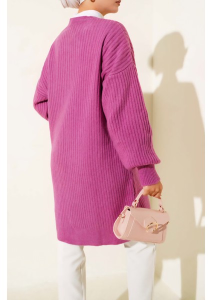 Kabartma Asimetrik Çizgili Uzun Kollu Triko Tunik modelleri