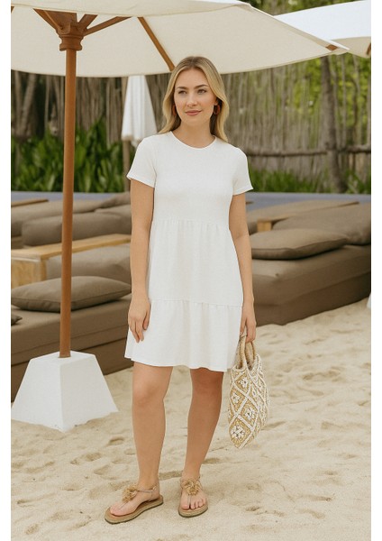 Kısa Kollu Elbise Ekru / Ecru