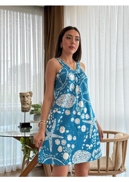Kadın Askılı Deniz Yıldızı Desenli Süprem Elbise fiyatları