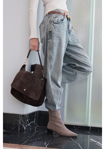 Kadın Hakiki Deri Fermuarlı Çıkabilen İç Cepli El ve Omuz Çantası Ornis Kahve Süet fiyatları