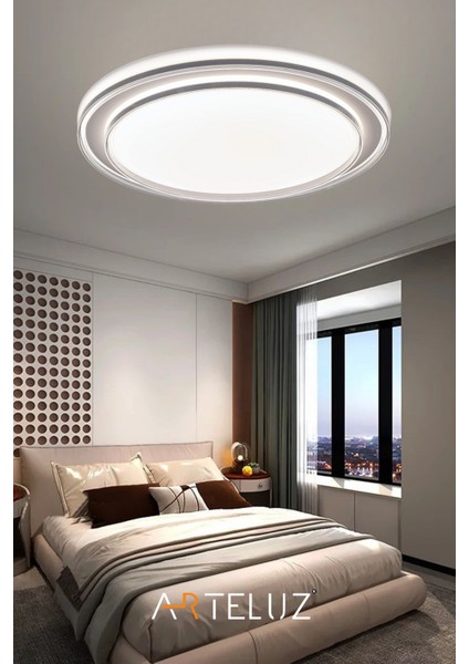 Lavinia Model Antrasit Detaylı Modern Plafonyer Avize (50 Cm, 3 Renk Işık, Kumandasız)