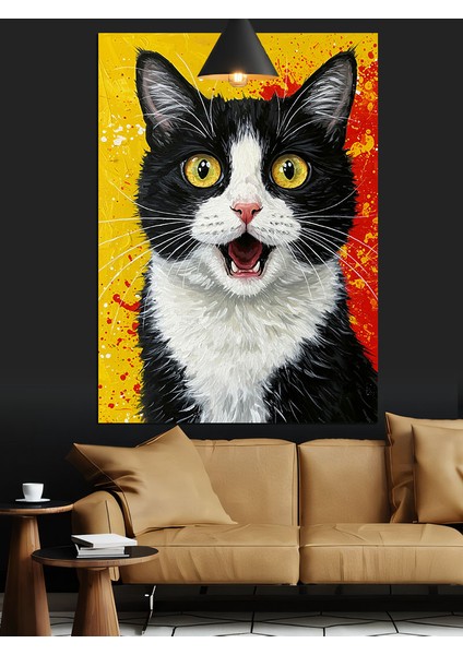 Şaşkın Surat Ifadesi Olan Siyah Beyaz Kedi Dekoratif Kanvas - Mdf Ahşap Tablo fiyatları