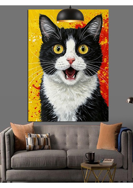 Şaşkın Surat Ifadesi Olan Siyah Beyaz Kedi Dekoratif Kanvas - Mdf Ahşap Tablo indirimleri