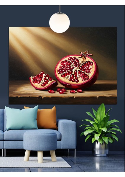Kesilmiş Parlak Nar Meyvesi Dekoratif Kanvas - Mdf Ahşap Tablo fırsatları