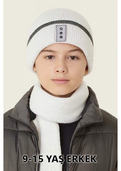 Genç Erkek 9-15 Yaş Örgü Bere Atkı Eldiven 3 'lü Takım Bej