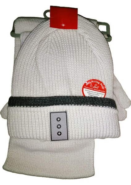 Genç Erkek 9-15 Yaş Örgü Bere Atkı Eldiven 3 'lü Takım Bej