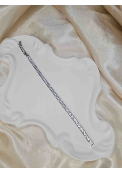 Gümüş Renk Baget Taşlı Bileklik – Paslanmaz Çelik, Kararma Yapmaz, Işıltılı Zarif Şık Bilezik fiyatları