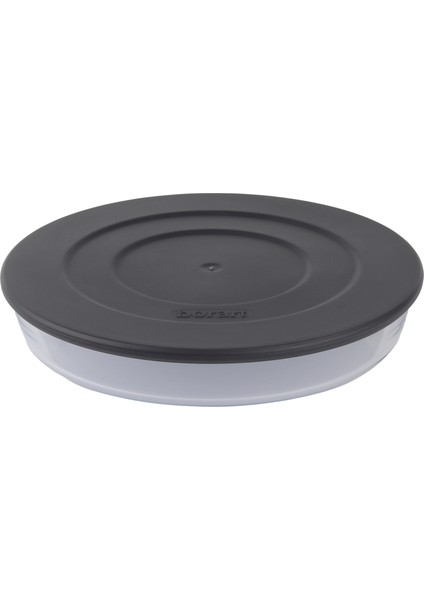 Antrasit Plastik Kapaklı Sade Yuvarlak Büyük Cam Tepsi