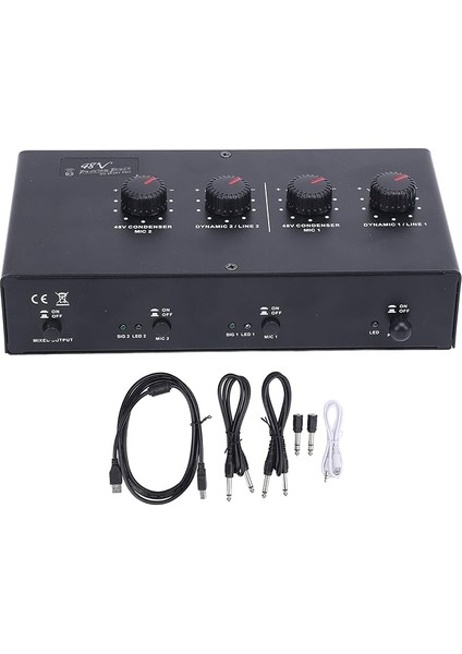 Kanal Mikrofon Amplifikatörü USB 5V Dc Dinamik Kondenser Mic Gitar Için 48V Fantom Güç Amplifikatörü