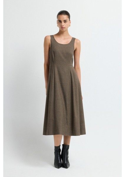 Askılı Midi Elbise Kahve 12444524002
