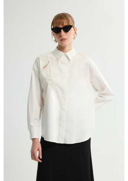 Nakışlı Gömlek Kemik 130L9280007