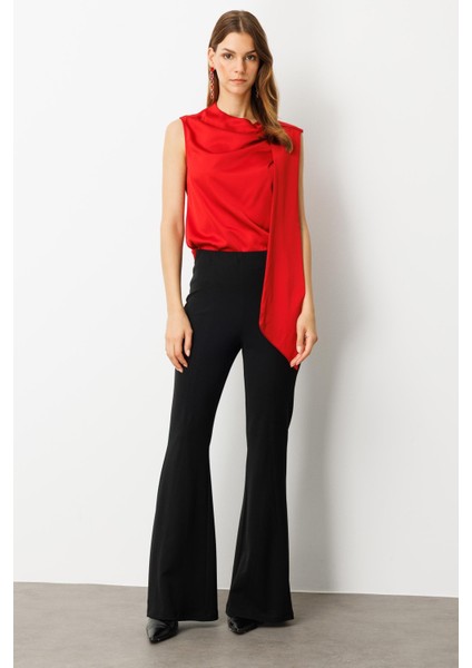 Beli Lastikli Ispanyol Paça Pantolon-Siyah fiyatları