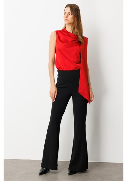 Beli Lastikli Ispanyol Paça Pantolon-Siyah fırsatları