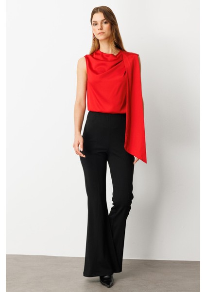 Beli Lastikli Ispanyol Paça Pantolon-Siyah indirimleri