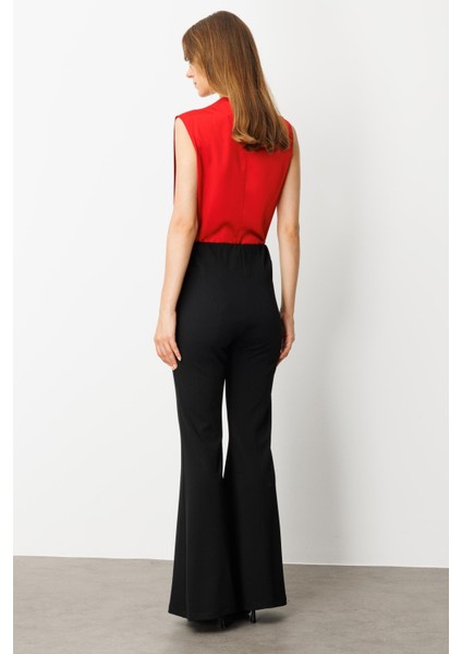 Beli Lastikli Ispanyol Paça Pantolon-Siyah