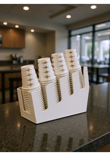 4 Bölmeli Kademeli Karton Bardak Standı - 8 Oz Bardak Uyumlu Pleksi